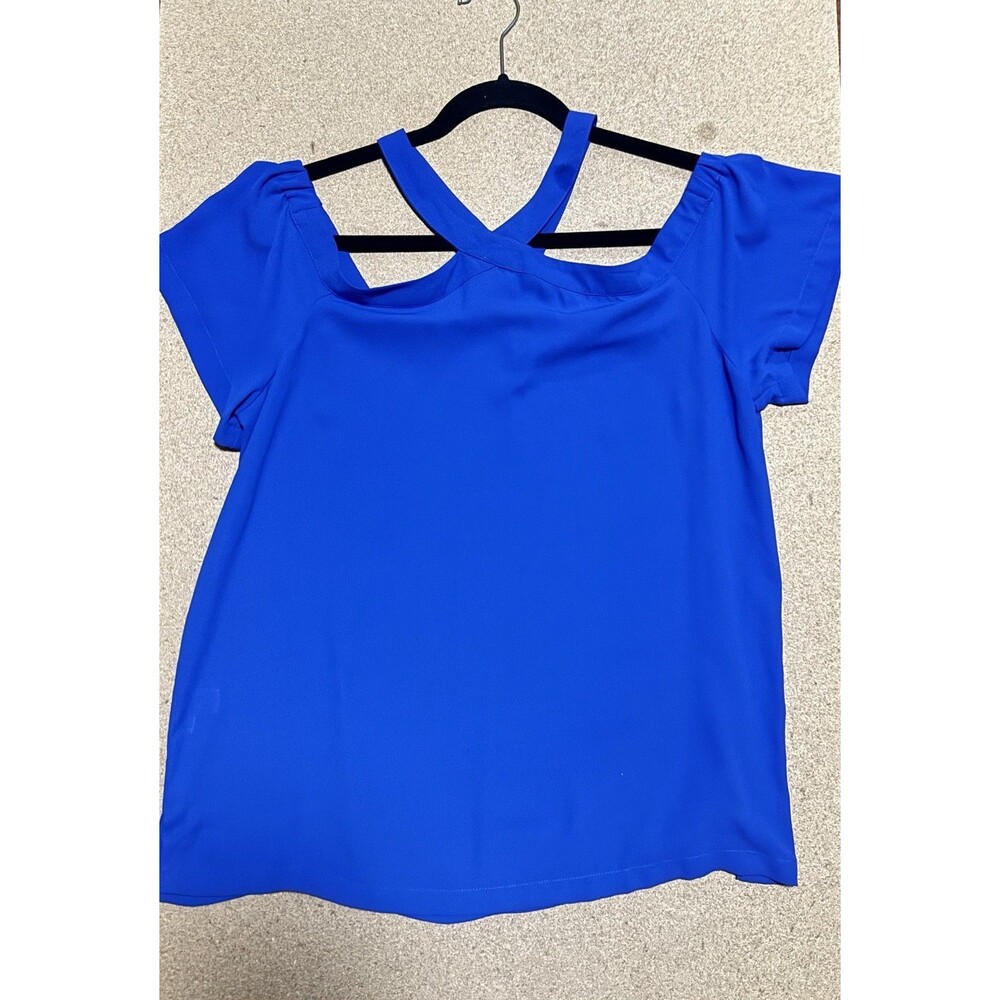 Loft M Women's Royal Blue Cold Shoulder Flutter Short Sleeve Blouse Top